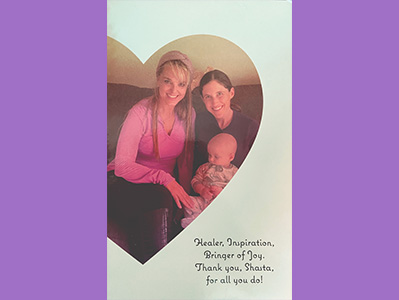Dr. Shasta Ericson with patient and her baby thank you card